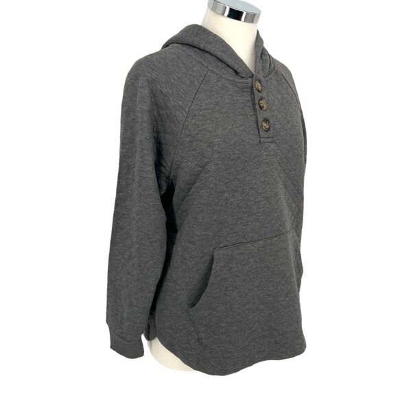 Market & Spruce Quilted Hooded Button-Up Pullover Sweatshirt Gray Size Large NWT - Picture 3 of 10